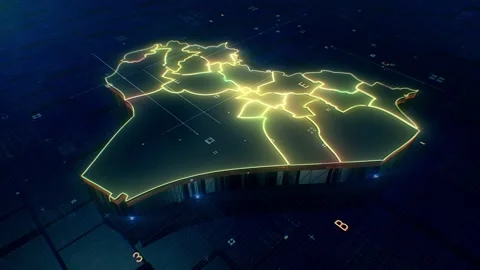Iraq digital map 4k looping Stock Footage 307907528