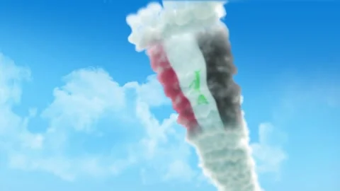 Iraq Flag 3D Render Animation Created with Colored Smoke Trails by Aircraft Stock Footage 332307739