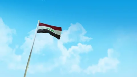 Iraq Flag 3D Render Animation with Fighter Jets Formation in Blue Sky Stock Footage 333222571