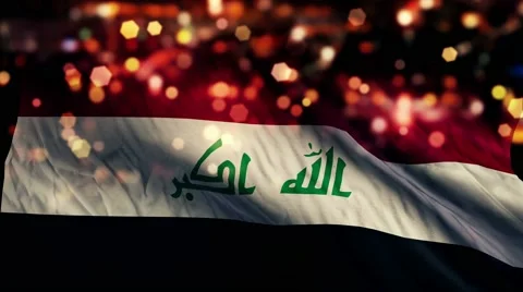 Iraq Flag Light Night Bokeh Abstract Loop Animation 4K Stock Footage 47607488