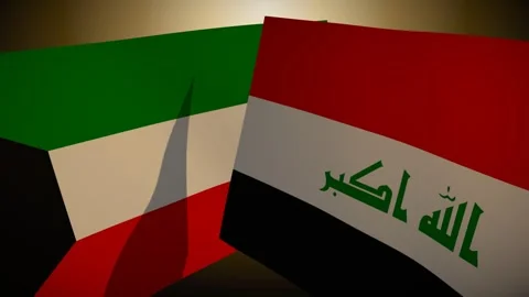 Iraq Flag Rippling In Front Of Kuwait With Its Shadow Sweeping The Cloth Video stock 344706004