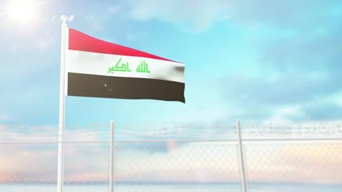 Iraq flag waving on defence border. Stock Footage 297380960