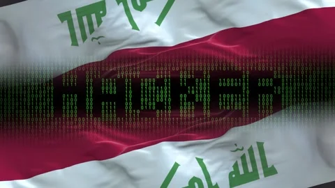 Iraq flag - Waving flag on matrix binary code background Stock Footage 321420105