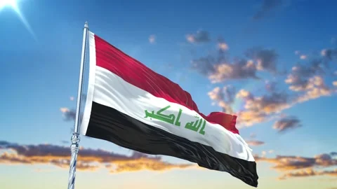 Iraq flag Waving Realistic With Sky Stock Footage 293003168