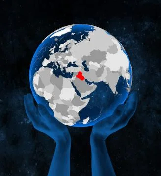 Iraq on globe in hands Stock Illustration