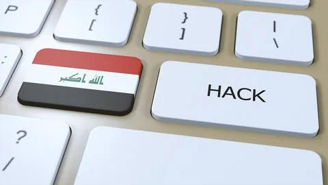 Iraq Hack of Country or Hacker Attack 3D Illustration. Country National Flag Illustrazione stock