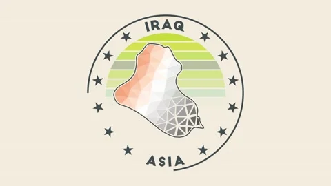 Iraq intro video. Badge with the circular name and map of the country in low ... Stock Footage 237209089