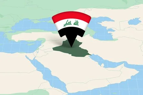Iraq Location Highlighted on Asian Map with Flag Icon. Illustrazione stock