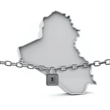Iraq lockdown concept. Map with lock and chain. 3D Render イラスト素材