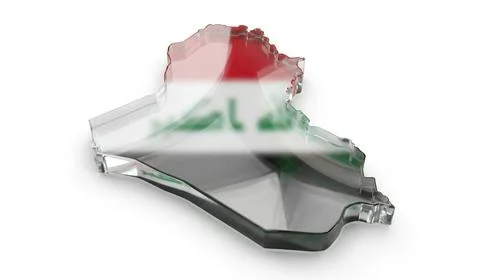 Iraq map glass 3d rendering with national flag colors on white background s.. Stock Illustration