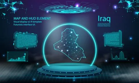 Iraq map light connecting effect background. abstract digital technology UI.. Stock Illustration