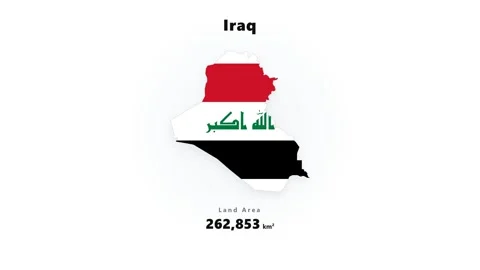 Iraq map silhouette filled with red white and black bands with green Arabic Stock Footage 345643636