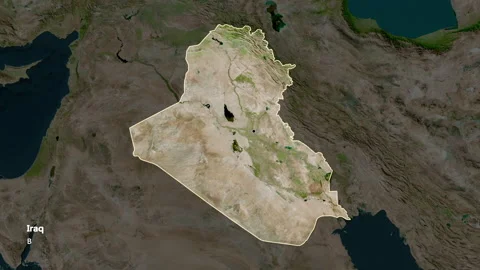 Iraq map - solid. Border. Satellite. Lab... | Stock Video | Pond5