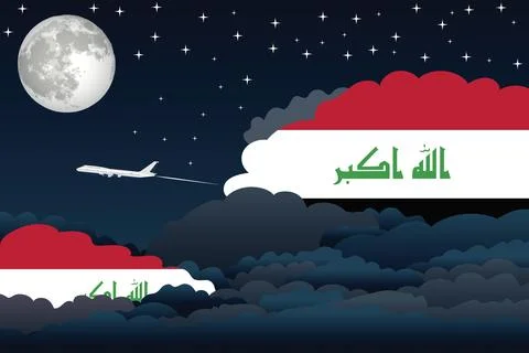 Iraq Night Clouds Airplane Vector Illustration Stock Illustration