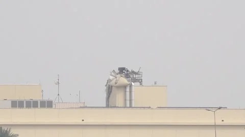 Iraq: Rocket attack targets US Embassy in Baghdad, damages defense system... Stock Footage 330730077