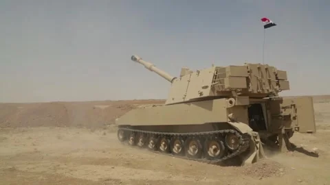 Iraq War - Iraqi Security Forces fire at known ISIS locations Stock Footage 248904850