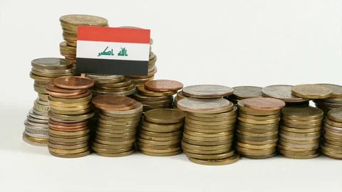 Iraqi flag waving with stack of money coins Stock Footage 71939677