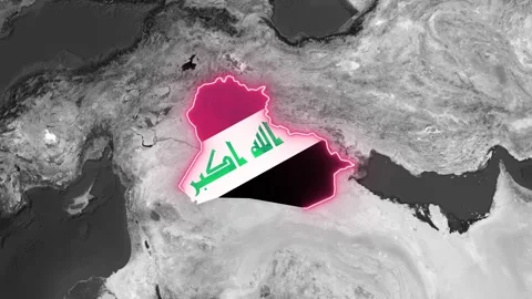Iraqi map with flag overlay animation showing border video footage Video stock 342496355
