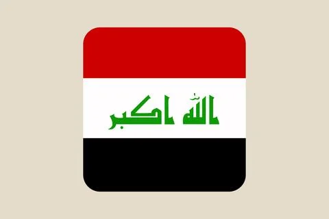 Iraqi national flag vector displayed as a modern rounded square web button .. Stock Illustration