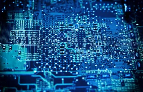 ?ircuit board. Computer techologies, toned blue color. Stock Photos