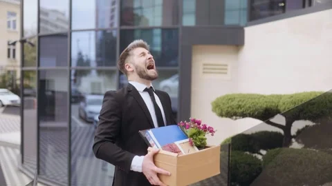 Ired Office Worker Shouting in Despair After Losing Job Stock Footage 307039181