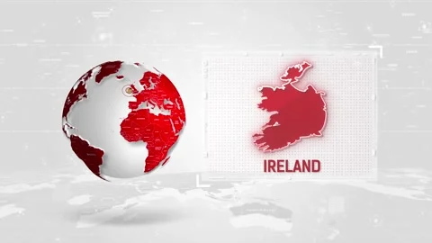 Ireland 4K Tech Map Beside Globe On White Background. Stock Footage 340453953