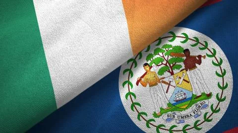 Ireland and Belize two flags textile cloth, fabric texture Stock Illustration