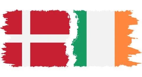 Ireland and Denmark grunge flags connection vector Illustration