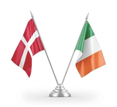 Ireland and Denmark table flags isolated on white 3D rendering Stock Illustration