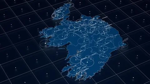 Ireland blue map big data visualization. Futuristic map infographic. Information Illustrazione stock
