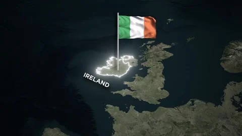 Ireland Border Map Animation with 3D Waving Ireland National Flag on World Map 库存影片 330741428