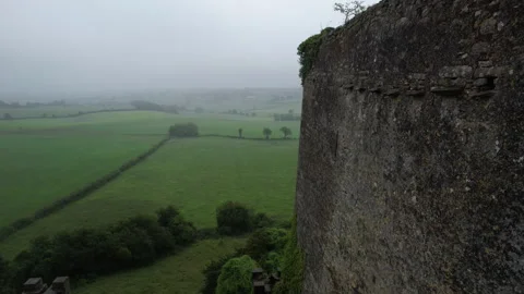 Ireland Castle Pan of Fields and Grounds Beyond Aerial Stock Footage 312414019