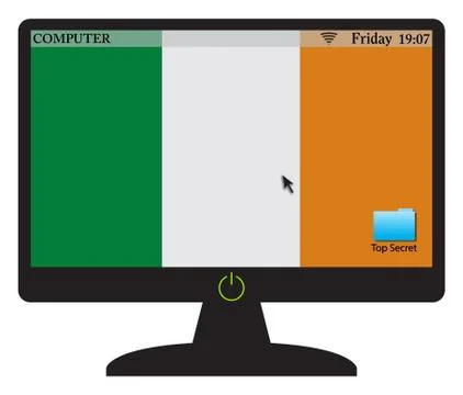 Ireland Computer Screen With On Button Stock Illustration