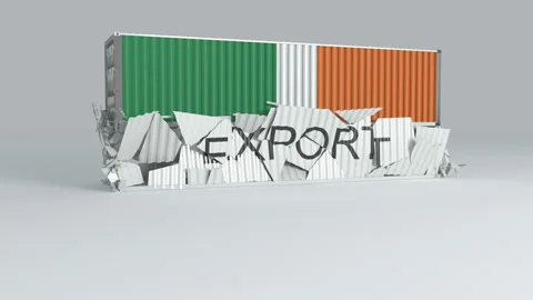 Ireland container with the flag falls on top of a container labeled EXPORT Stock Footage 124595306