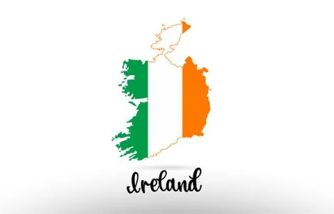 Ireland country flag inside map contour design icon logo Stock Illustration