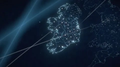 Ireland Country Map Data Network Seen From Earth Orbit At Night Stock Footage 343401608
