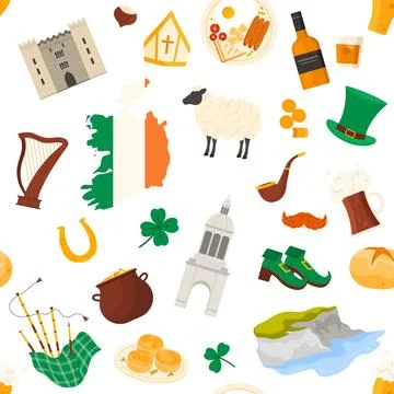 Ireland Culture Seamless Pattern Vector Design Stock Illustration