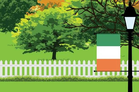 Ireland Day Trees Lamp Vector Illustration Stock Illustration