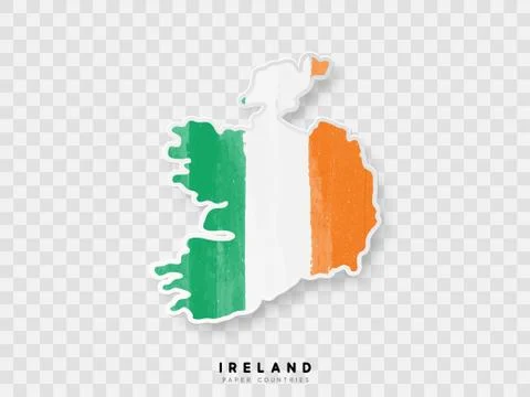 Ireland detailed map with flag of country. Painted in watercolor paint colors in Stock Illustration