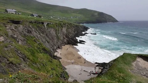 Ireland Dingle Peninsula beach between cliffs Stock Footage 81995074