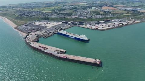Ireland Epic Locations aerial pullback of the Ferry port Of Rosslare Wexford Stock Footage 341015154