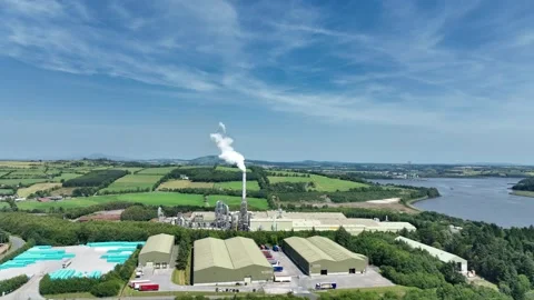 Ireland Epic locations drone flying over door processing plant and industrial Stock Footage 339879087