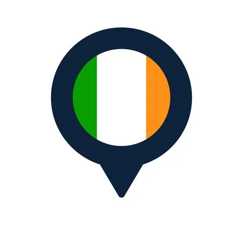 Ireland flag and map pointer icon. National flag location icon vector design, Stock Illustration