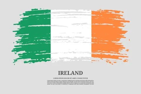 Ireland flag with brush stroke effect and information text poster, vector Illustrazione stock