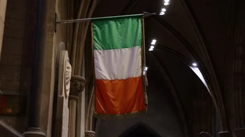 Ireland Flag Displayed In Large Gothic Cathedral Stock-Footage 315245784