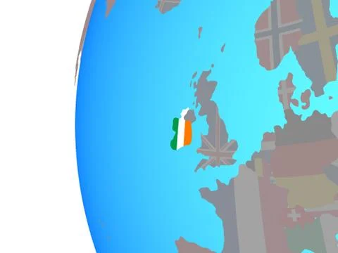 Ireland with flag on globe Illustrazione stock