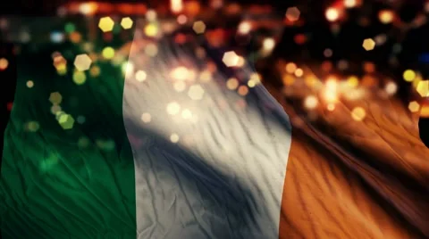 Ireland Flag Light Night Bokeh Abstract Loop Animation 4K Stock Footage 47608644