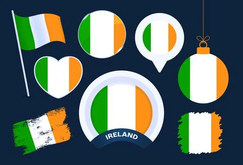 Ireland flag vector collection. big set of national flag design elements in d 库存插图
