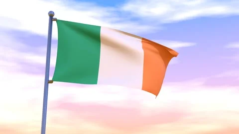 Ireland Flag waving in the high wind Video stock 154375656
