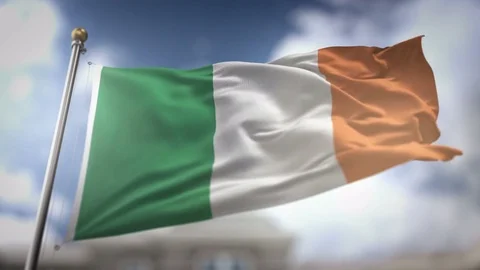 Ireland Flag Waving Slow Motion 3D Rendering Blue Sky Background - Seamless.. Stock Footage 75320381